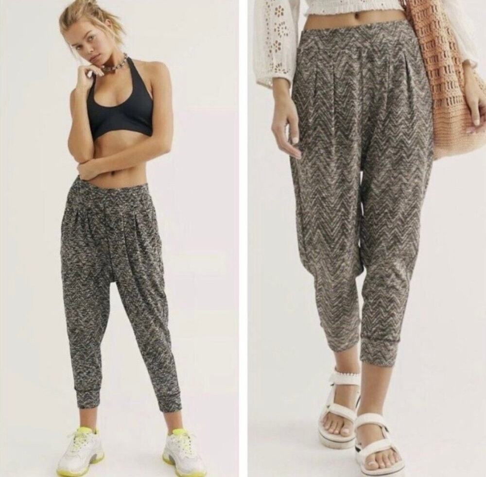 Free People Harlow Harem Jogger Pants in Marled Chevron - size Small - J